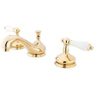 Kingston Brass KS1162PL Heritage Widespread Lavatory Faucet with Porcelain Lever Handle, Polished Brass,8-Inch Adjustable Center