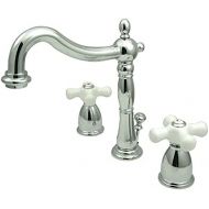 Kingston Brass KB1971PX Heritage Widespread Lavatory Faucet with Porcelain Cross Handle, Polished Chrome,8-Inch Adjustable Center