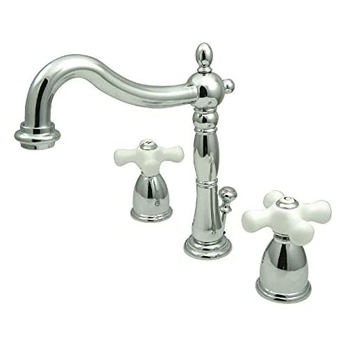  Kingston Brass KB1971PX Heritage Widespread Lavatory Faucet with Porcelain Cross Handle, Polished Chrome,8-Inch Adjustable Center