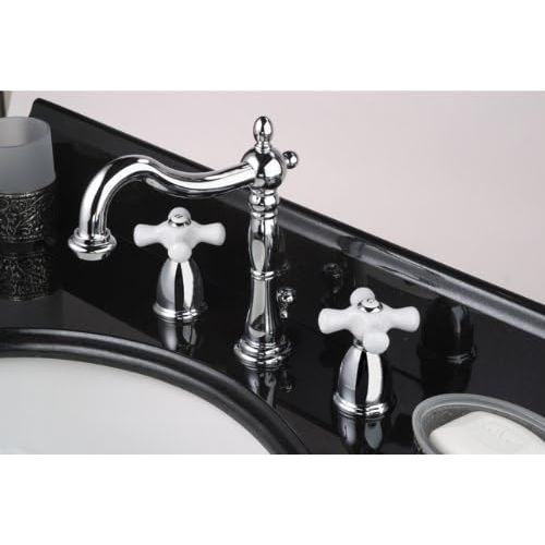  Kingston Brass KB1971PX Heritage Widespread Lavatory Faucet with Porcelain Cross Handle, Polished Chrome,8-Inch Adjustable Center