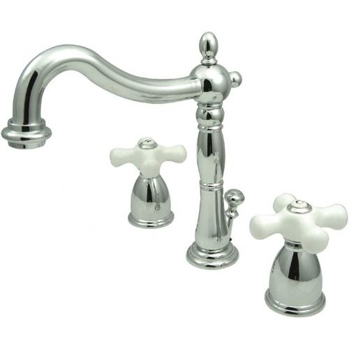  Kingston Brass KB1971PX Heritage Widespread Lavatory Faucet with Porcelain Cross Handle, Polished Chrome,8-Inch Adjustable Center