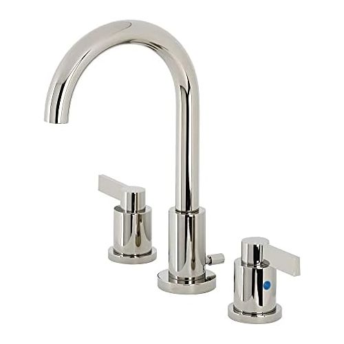  Kingston Brass FSC8929NDL NuvoFusion 8 Widespread Lavatory Faucet with Brass Pop-Up, 5-3/8 in Spout Reach, Polished Nickel