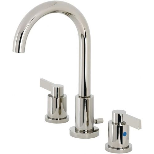  Kingston Brass FSC8929NDL NuvoFusion 8 Widespread Lavatory Faucet with Brass Pop-Up, 5-3/8 in Spout Reach, Polished Nickel