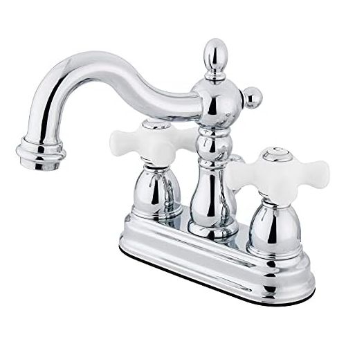  Kingston Brass KB1601PX Heritage 4-Inch Centerset Lavatory Faucet with Porcelain Cross Handle, Polished Chrome