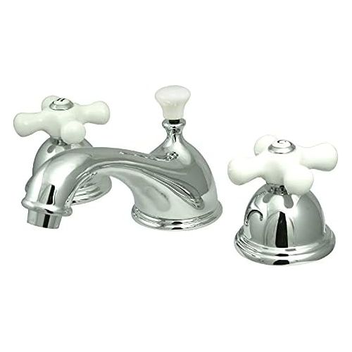  Kingston Brass KS3961PX Restoration Widespread Lavatory Faucet with Porcelain Cross Handle, Polished Chrome,8-Inch Adjustable Center