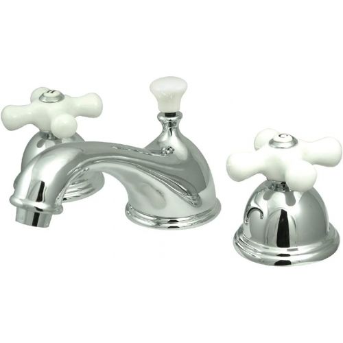  Kingston Brass KS3961PX Restoration Widespread Lavatory Faucet with Porcelain Cross Handle, Polished Chrome,8-Inch Adjustable Center