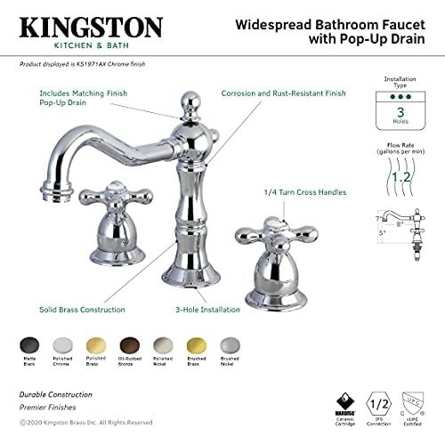  Kingston Brass KS1977AX 8 in. Widespread Bathroom Faucet, Brushed Brass