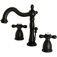 Kingston Brass KB1970AX Heritage 8 Widespread Lavatory Faucet with Brass Pop-Up, 6-1/2 in Spout Reach, Matte Black