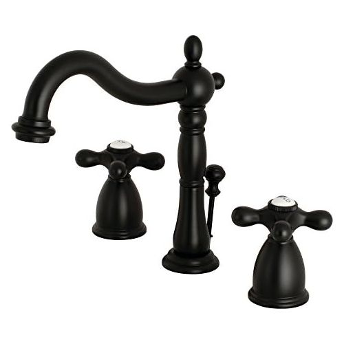  Kingston Brass KB1970AX Heritage 8 Widespread Lavatory Faucet with Brass Pop-Up, 6-1/2 in Spout Reach, Matte Black