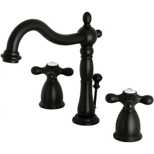  Kingston Brass KB1970AX Heritage 8 Widespread Lavatory Faucet with Brass Pop-Up, 6-1/2 in Spout Reach, Matte Black