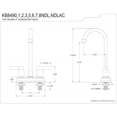  Kingston Brass KB8497NDL NuvoFusion 4 Centerset Bar Faucet, Brushed Brass