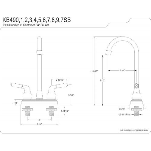  Kingston Brass KB498 Magellan Bar Faucet, 4-3/4, Brushed Nickel