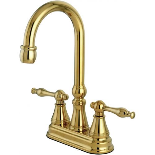  Kingston Brass KS2492NL Bar Faucet with Metal Lever Handle and without Pop-Up Drain, Polished Brass