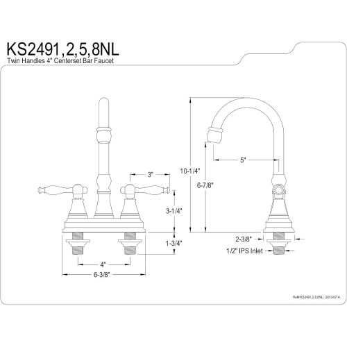  Kingston Brass KS2492NL Bar Faucet with Metal Lever Handle and without Pop-Up Drain, Polished Brass