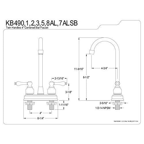  Kingston Brass KB498AL Victorian High-Arch Bar Faucet, 4-3/4-Inch, Satin Nickel