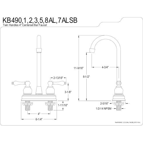  Kingston Brass KB498AL Victorian High-Arch Bar Faucet, 4-3/4-Inch, Satin Nickel