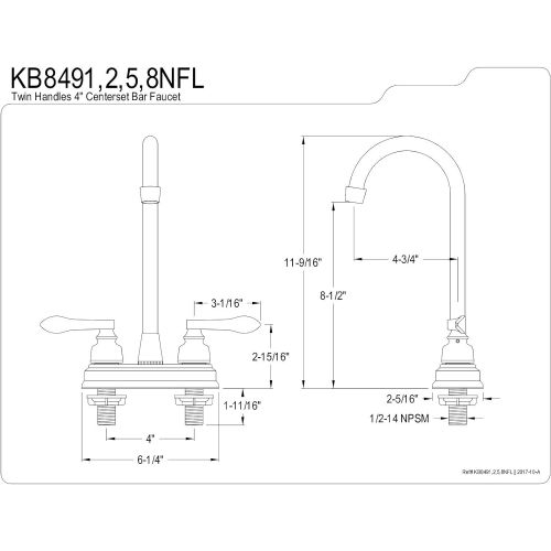  Kingston Brass KB8498NFL Nuwave French 4 Bar Faucet, Brushed Nickel