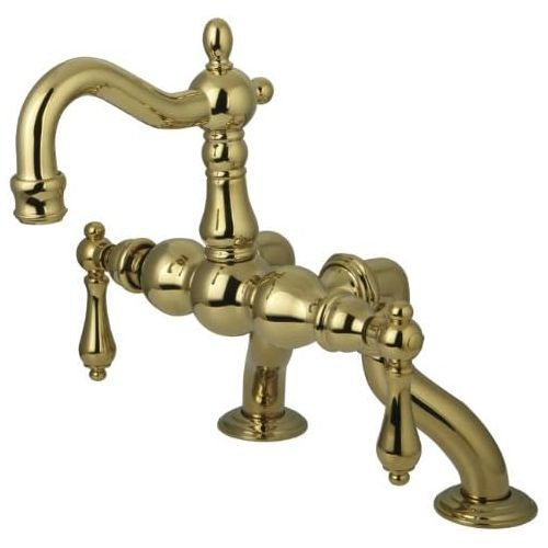  Kingston Brass CC2001T2 3-38-Inch to 10-Inch Adjustable Spread Deck Mount Vintage Leg Tub Filler with Handle Shower, Polished Brass