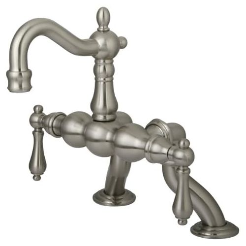  Kingston Brass CC2001T2 3-38-Inch to 10-Inch Adjustable Spread Deck Mount Vintage Leg Tub Filler with Handle Shower, Polished Brass