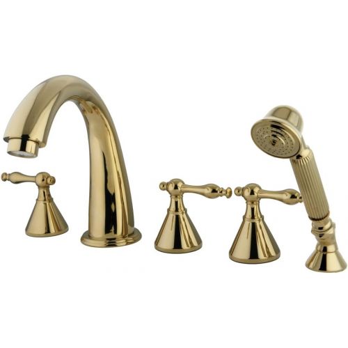  Kingston Brass KS23625NL Naples Roman Tub Filler with Hand Shower, Polished Brass