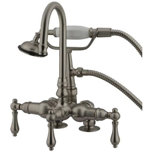  Kingston Brass CC13T2 Vintage Leg Tub Filler with Hand Shower and 2-Inch Risers, Polished Brass