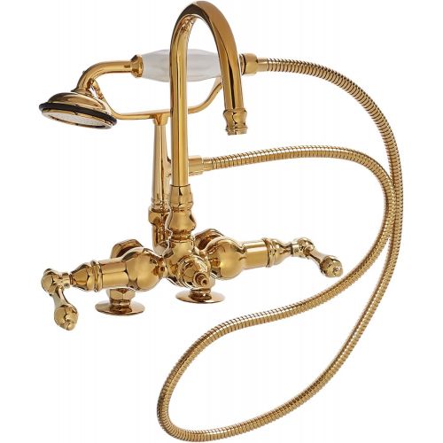  Kingston Brass CC13T2 Vintage Leg Tub Filler with Hand Shower and 2-Inch Risers, Polished Brass