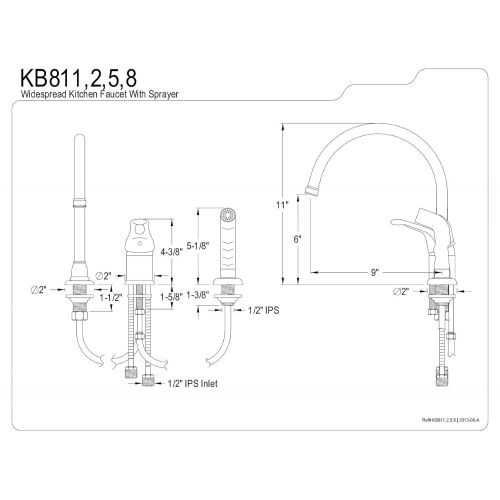  Kingston Brass KB818 Wyndham Single Loop Handle Kitchen Faucet with Sprayer without Soap Dispenser, 9, Chrome