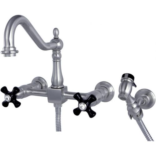  Kingston Brass KS1245PKXBS Duchess Wall Mount 8-inch Centerset Kitchen Faucet with Brass Sprayer, 8-1/2, Oil Rubbed Bronze