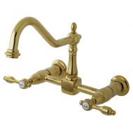 Kingston Brass KS1242TAL Tudor 8 Inch Center Kitchen Faucet Without Sprayer, Polished Brass, 8-1/2 inch in Spout Reach, Polished Brass