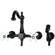 Kingston Brass KS1265PXBS Heritage Wall Mount Kitchen Faucet with Brass Sprayer Oil Rubbed Bronze