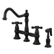 Kingston Brass KS3270AXBS Restoration 8-Inch Bridge Kitchen Faucet with Sprayer Matte Black