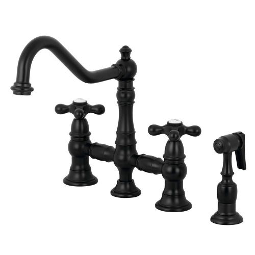  Kingston Brass KS3270AXBS Restoration 8-Inch Bridge Kitchen Faucet with Sprayer Matte Black