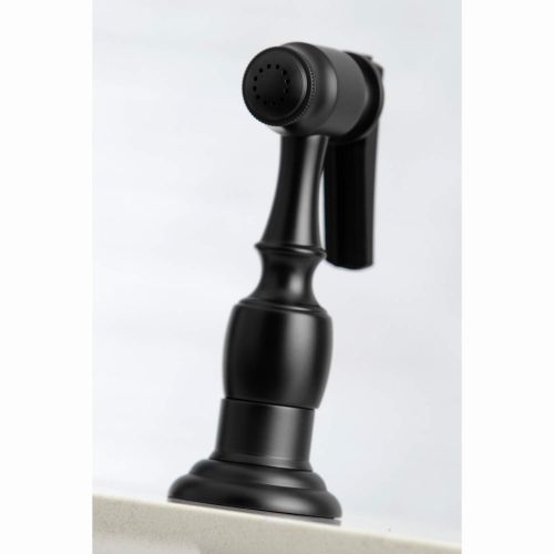  Kingston Brass KS3270AXBS Restoration 8-Inch Bridge Kitchen Faucet with Sprayer Matte Black