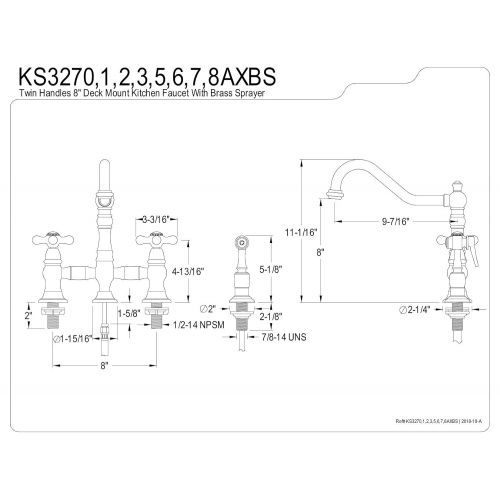  Kingston Brass KS3270AXBS Restoration 8-Inch Bridge Kitchen Faucet with Sprayer Matte Black