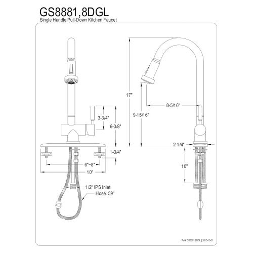  Kingston Brass GS8888DGL Green Eden Single Lever Handle Kitchen Faucet with Pull-Down Sprayer, Satin Nickel, 8-1/4 Spout Reach