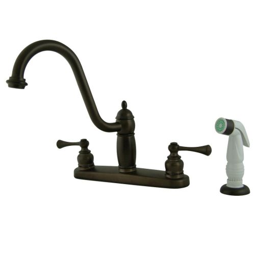  Kingston Brass KB1115BL Heritage 8-Inch Twin Handle Kitchen Faucet with Plastic Sprayer Oil Rubbed Bronze