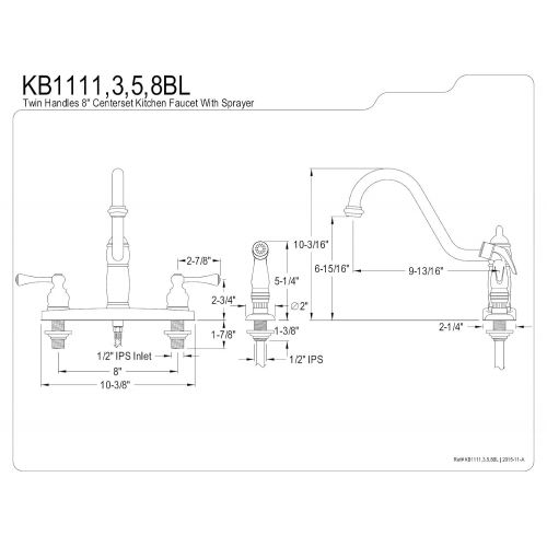  Kingston Brass KB1115BL Heritage 8-Inch Twin Handle Kitchen Faucet with Plastic Sprayer Oil Rubbed Bronze