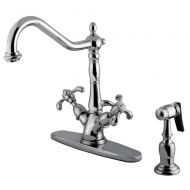 Kingston Brass KS1231TXBS French Country Mono Deck Mount Kitchen Faucet with Brass Sprayer Chrome