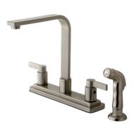 Kingston Brass KB8798NDLSP Nuvofusion Euro High Rise Spout Kitchen Faucet with Spr Satin Nickel