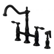 Kingston Brass KS1270TALBS Tudor Bridge Kitchen Faucet with Brass Sprayer Matte Black