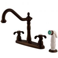 Kingston Brass KB1755TX French Country Center Set Kitchen Faucet with Sprayer, 8-5/8-Inch, Oil Rubbed Bronze
