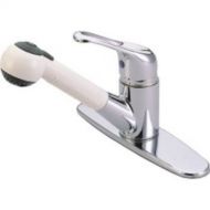 Kingston Brass GKB701 Single Loop Handle Pull-Out Kitchen Faucet with White Wand, Polished Chrome