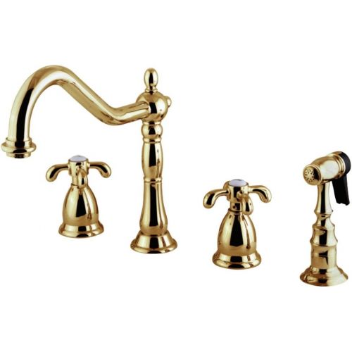  Kingston Brass KS1798TXBS French Country Widespread Kitchen Faucet with Brass Sprayer, Brushed Nickel