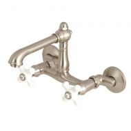 Kingston Brass KS7228PX English Country 6 Adjustable Center Wall Mount Kitchen Faucet 6-5/8 in Spout Reach Brushed Nickel