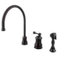 Kingston Brass KS3815BLBS Restoration Widespread Kitchen Faucet with Brass Sprayer, 9-Inch, Oil Rubbed Bronze