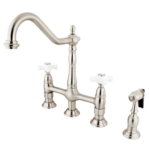  Kingston Brass KS1278PXBS Heritage Kitchen Faucet with Brass Sprayer, 8-3/4-Inch, Brushed Nickel