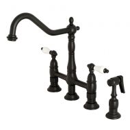 Kingston Brass KS1270PLBS Heritage 8 Center Kitchen Bridge Faucet 8-9/16 in Spout Reach Matte Black