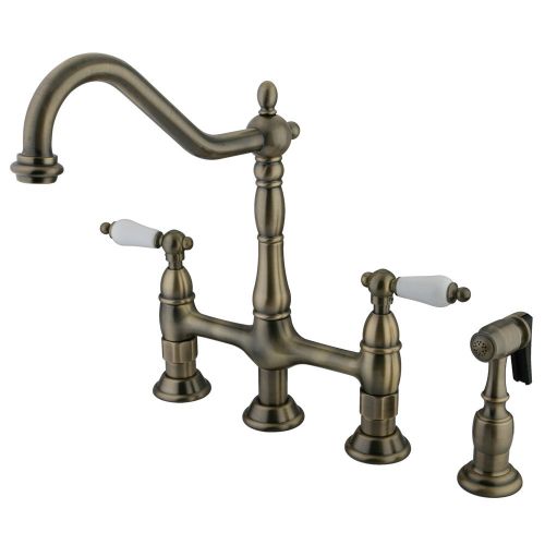  Kingston Brass KS1273PLBS Heritage Kitchen Faucet with Brass Sprayer, 8-3/4-Inch, Vintage Brass