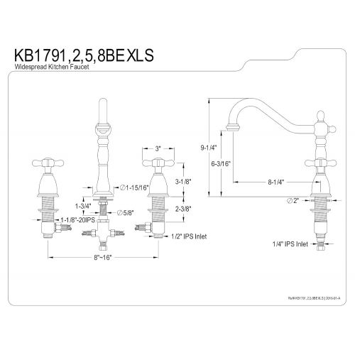  Kingston Brass KB1791BEXLS Essex 8 16-inch Widespread Kitchen Faucet without Sprayer, Chrome