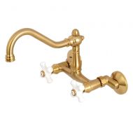 Kingston Brass KS3227PX Vintage 6-Inch Adjustable Center Wall Mount Kitchen Faucet 8-1/2 Inch in Spout Reach Satin Brass